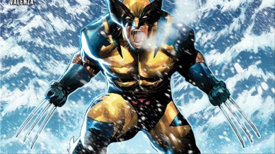 Wolverine roaring in the cold