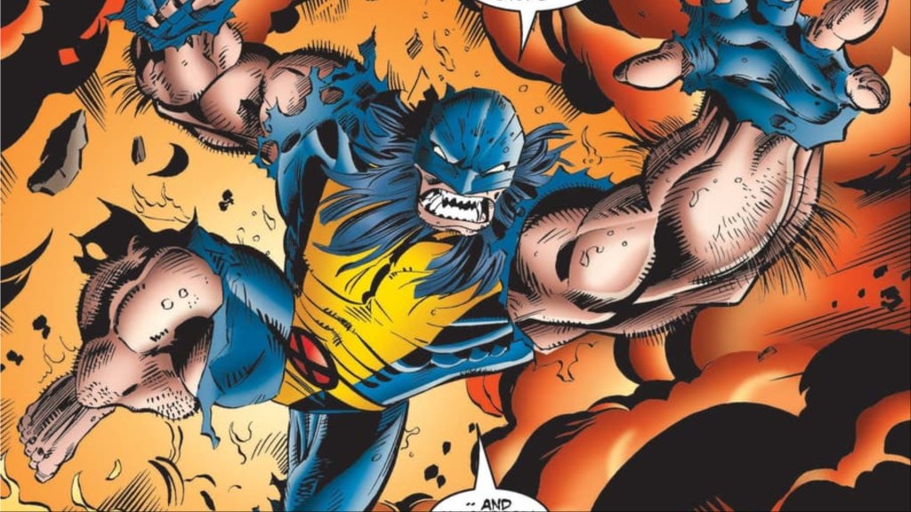 Feral Wolverine jumping with an explosion behind him