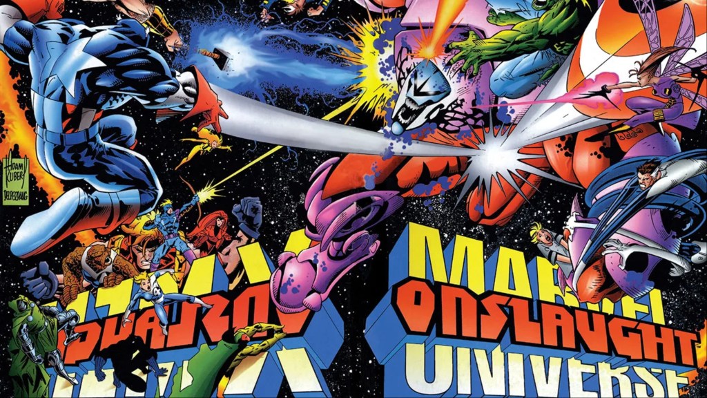 Onslaught battling the Avengers and Fanatastic Four
