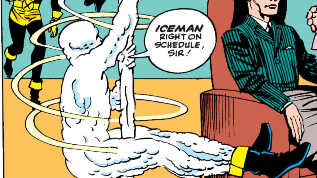 Iceman sliding down an ice pole