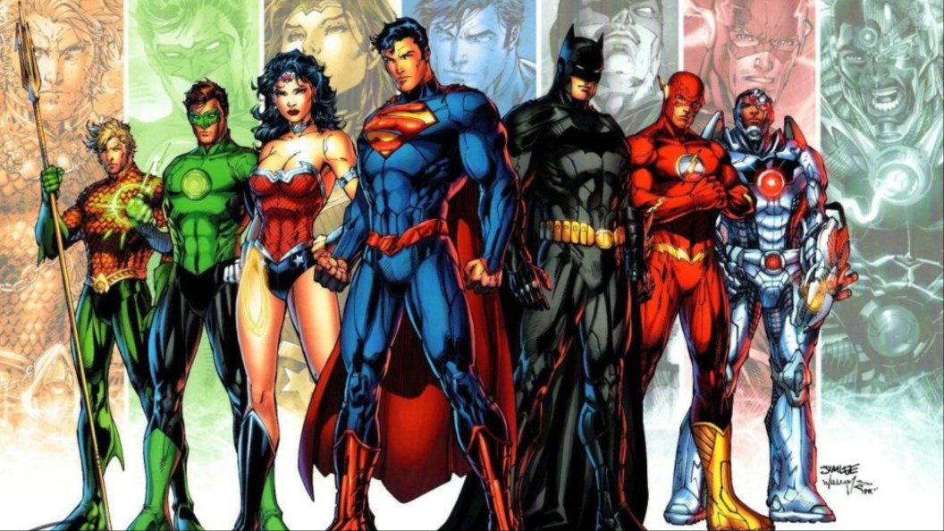 The New 52 Justice League of Aquaman, Green Lantern, Wonder Woman, Superman, Batman, the Flash, and Cyborg