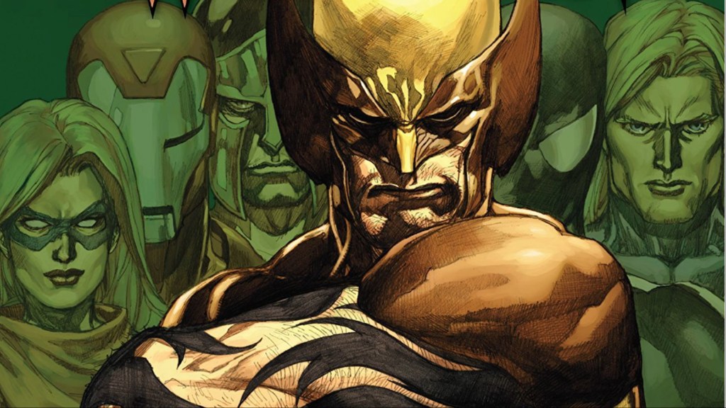 Daken as Wolverine in front of the Dark Avengers