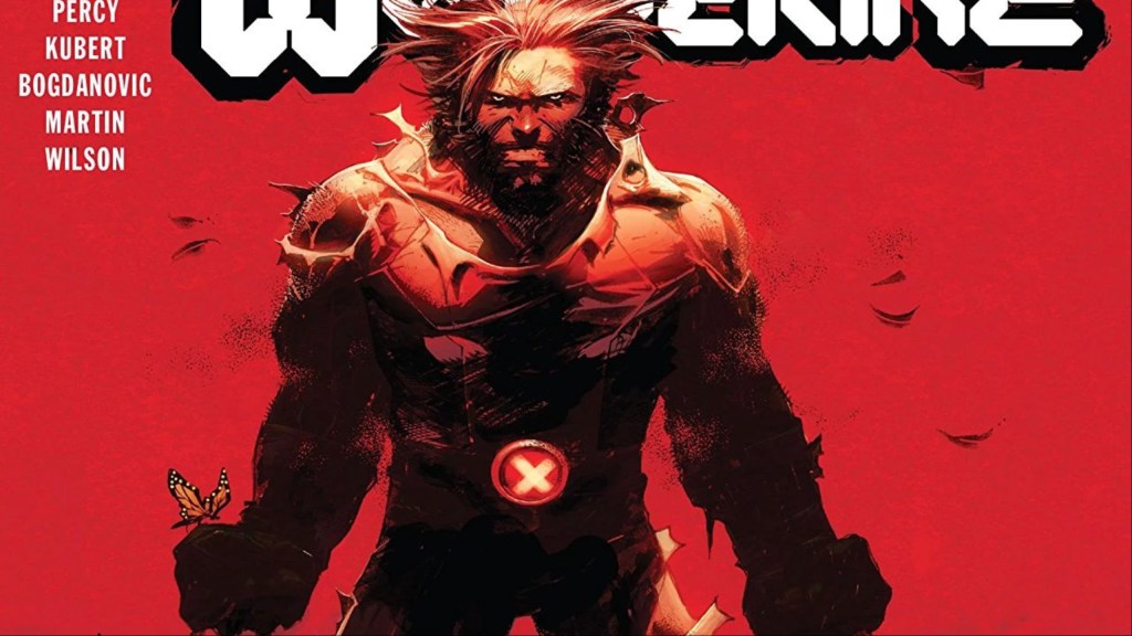 Wolverine with a torn costume and grimace on his face