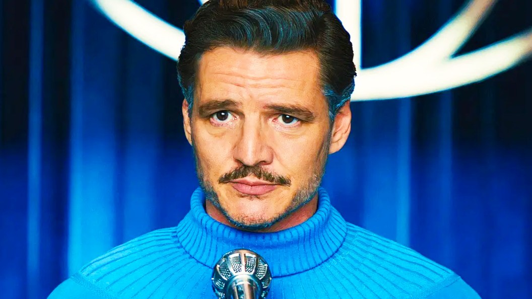 Pedro Pascal's Reed Richards giving a press conference in The Fantastic Four First Steps