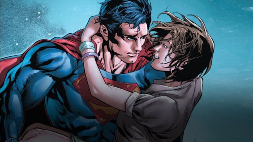 Superman flying with Lois Lane