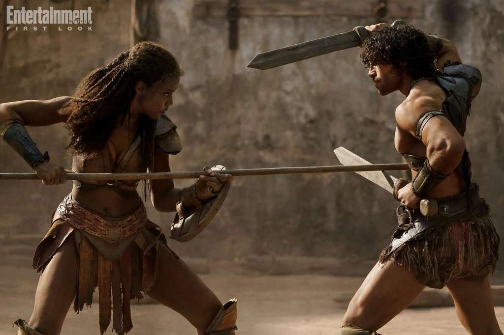 Tenika Davis (Achillia) und Jordi Webber (Tarchon) im Spartacus House of Ashur