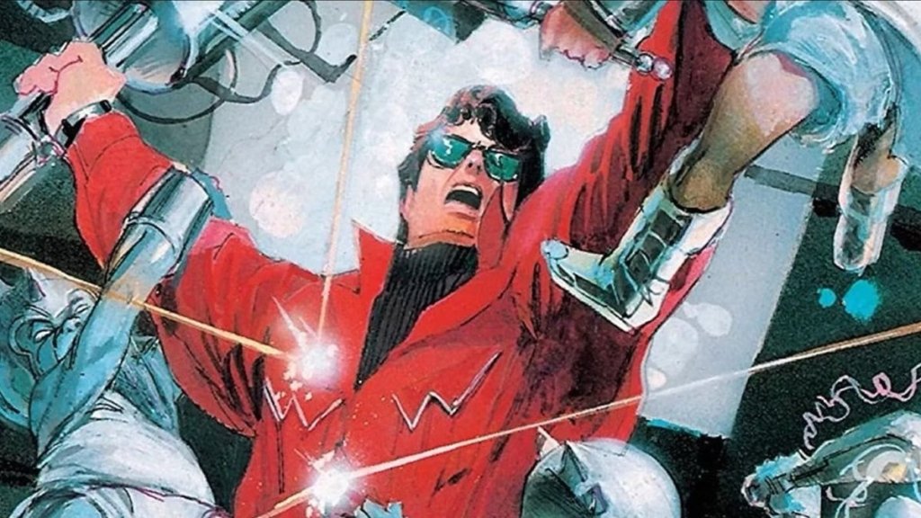 Wonder Man fighting bad guys while getting shot