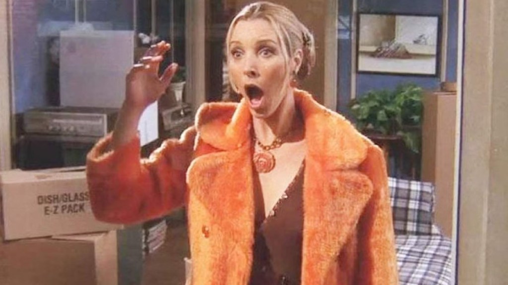 Lisa Kudrow as Phoebe Buffay looking shocked in Friends