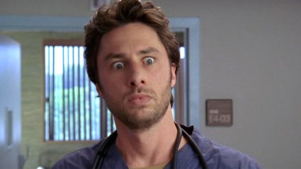 Zach Braff as JD looking surprised in Scrubs