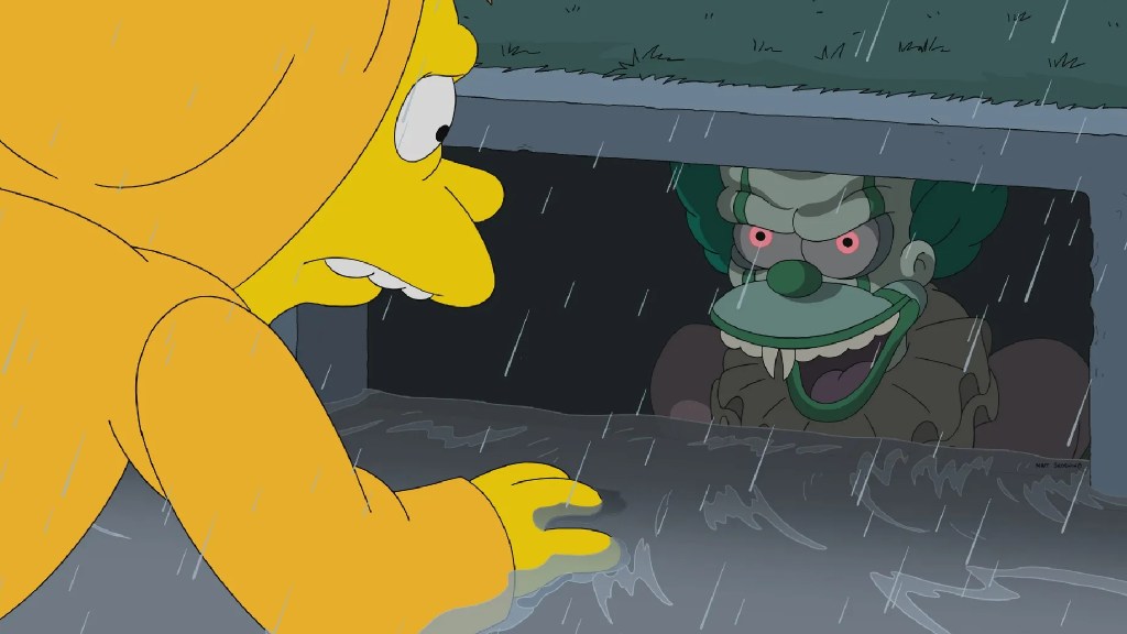 Young Barney looking at Krusto in the sewer in The Simpsons Not IT