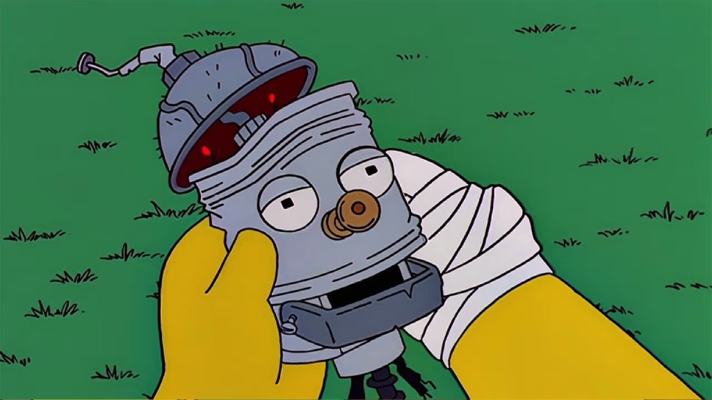 A severed robot head in The Simpsons Trilogy of Error