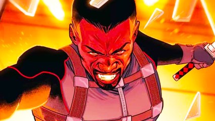 Blade fighting with his swords in Marvel Comics