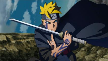 Boruto with Sasuke's sword in a fight