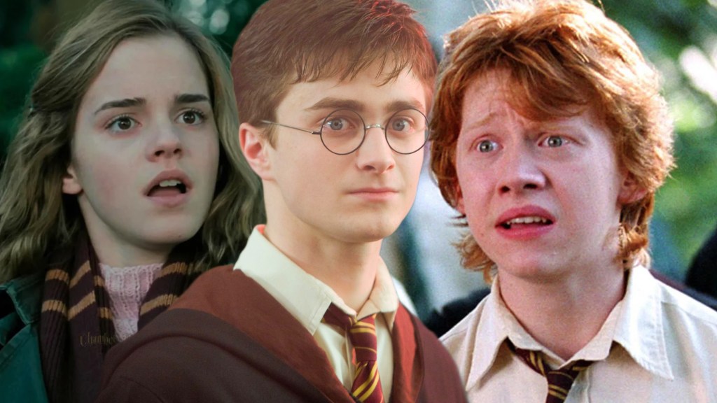 Hermione, Harry, and Ron in the Harry Potter movies