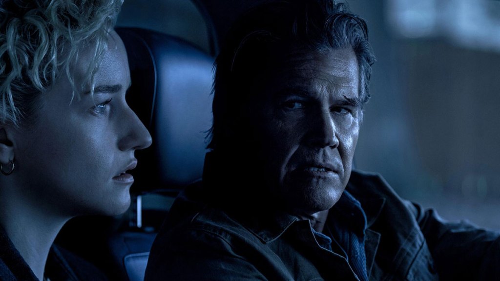 Julia Garner as Justine and Josh Brolin as Archer in Weapons