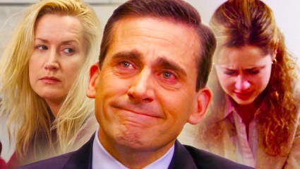 Michael Scott, Angela, and Pam crying in The Office