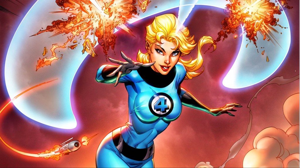 Sue Storm using her powers to deflect explosions