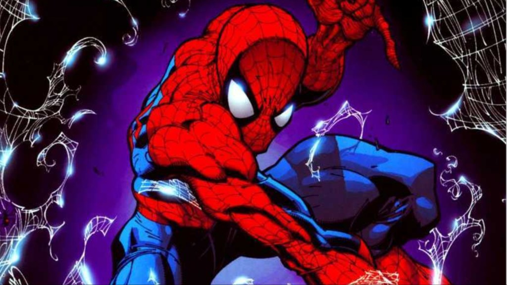 Spider-Man jumping through webs
