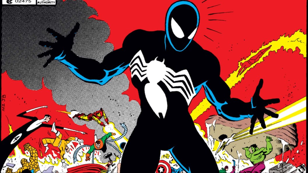 Spider-Man first getting the black costume in Secret Wars #8