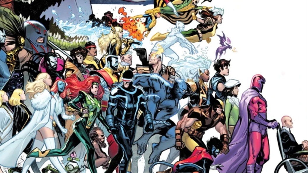 A gathering of basically every member of the X-Men led by Magneto pushing Professor X in his wheelchair