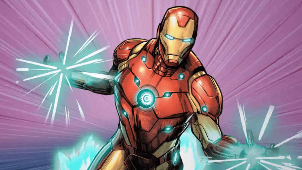 Iron Man with energy coming out of his repulsor projectors
