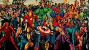 The heroes of the Marvel Universe gathered together ready for battle