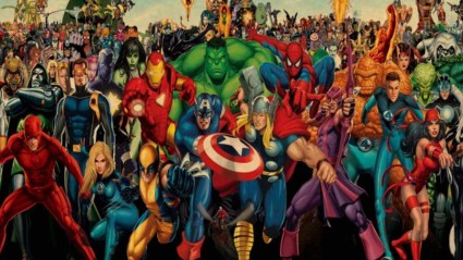 The heroes of the Marvel Universe gathered together ready for battle