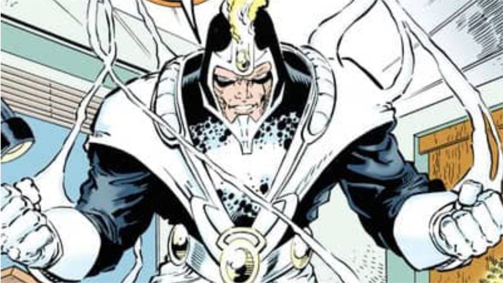 Doctor Light in his '90s costume with his arms spread