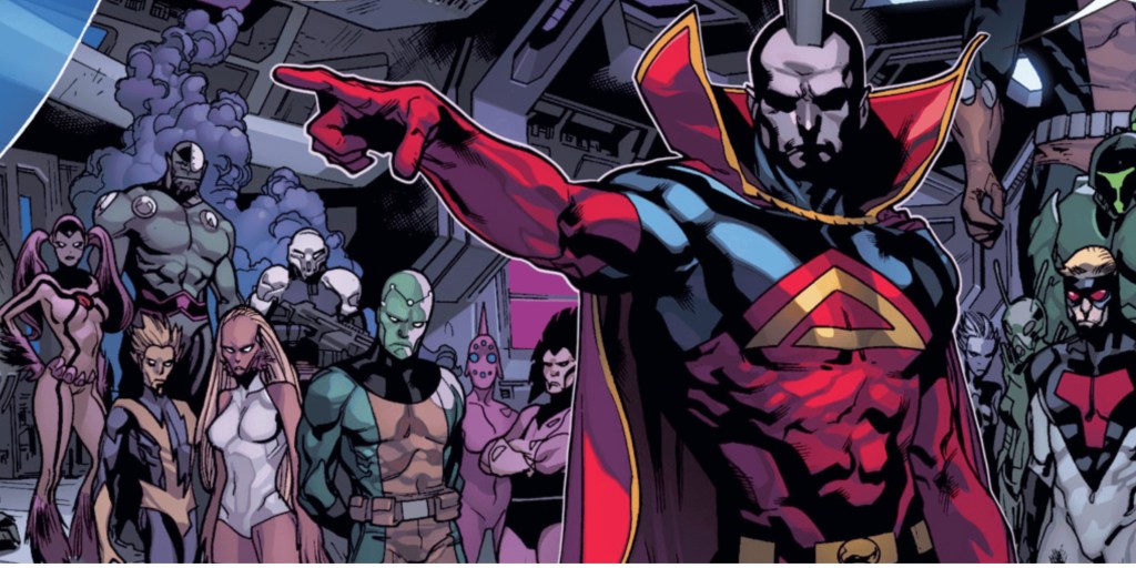 Gladiator pointing at a holo map while the Imperial Guard stands behind him