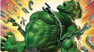 Hulk breaking out of chains and roaring