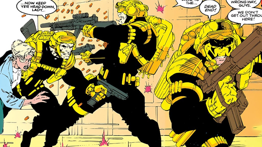 Wolverine, Maverick, and Sabretooth saving a woman on a black ops mission