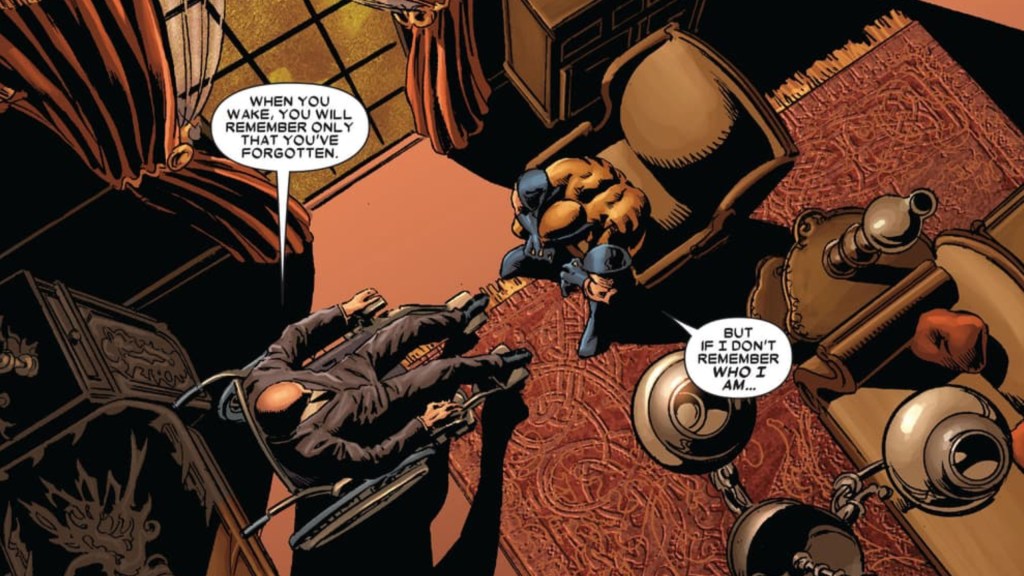 Wolverine sitting with Professor X in his office