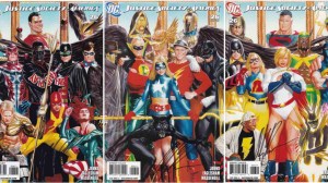 The three variant covers of Justice Society of America (Vol. 3) #26 featuring every member of the team from the present day