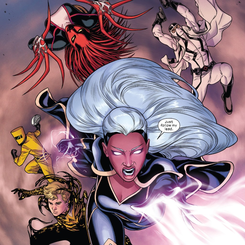 Storm leading Doug Ramsey, Penance, Fantomex, and an AIM agent into battle