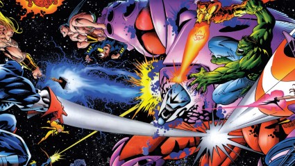 Onslaught battling Thor, Captain America, Hulk, and Iron Man