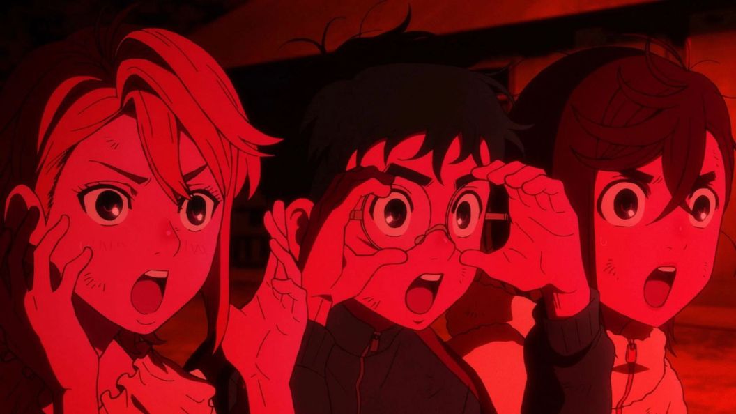 Momo, Okarun, and Aira as seen in Dandadan season 2 episode 6
