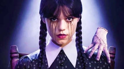 Wednesday Addams with Thing on her shoulder