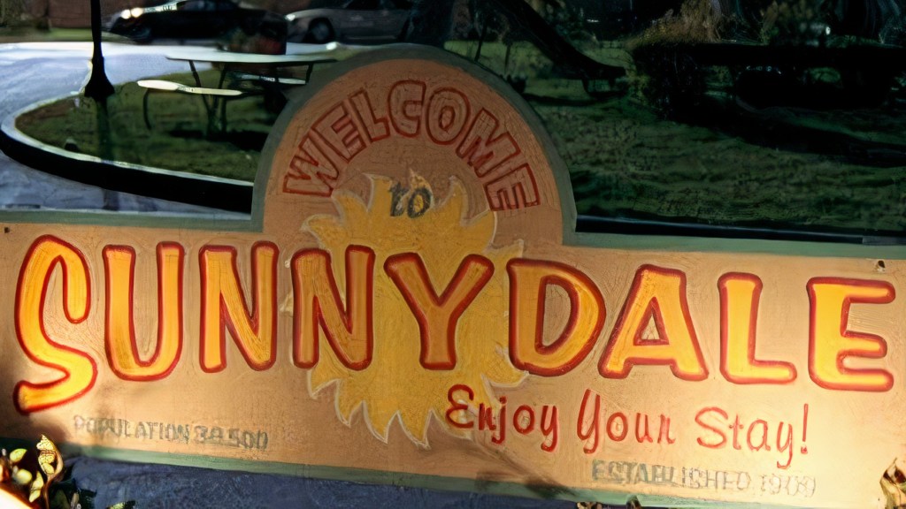 Welcome to Sunnydale sign in Buffy the Vampire Slayer
