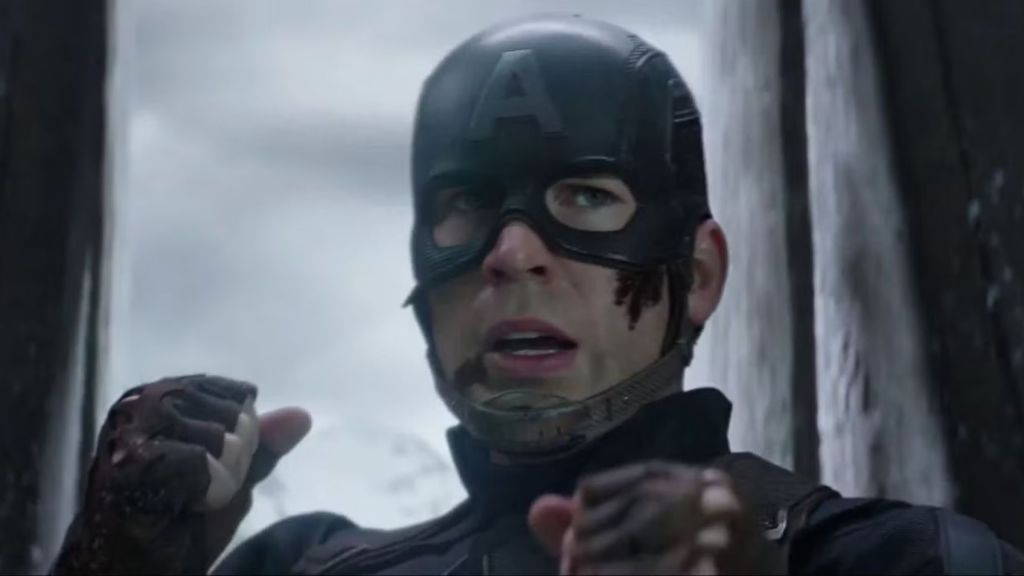 Captain America with his fists up in Civil War.
