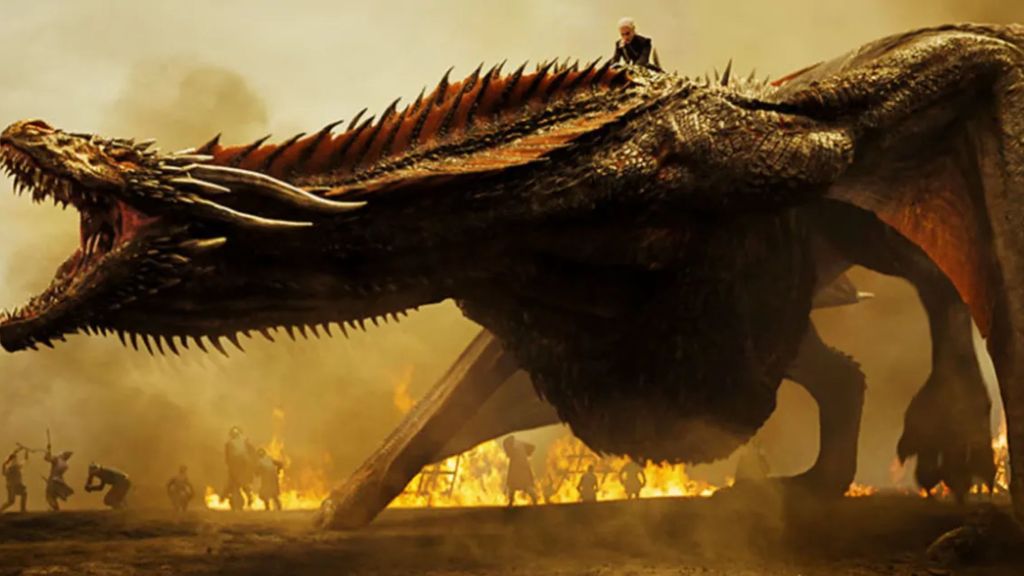 Drogon roaring in Game of Thrones.