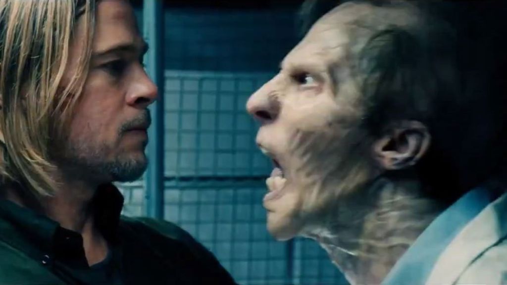Gerry facing off with a zombie in World War Z.