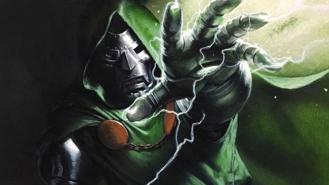 Doctor Doom holding his arm out in Marvel Comics.