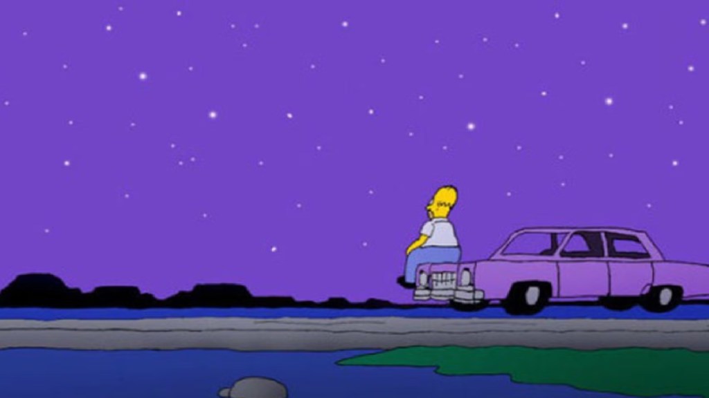 Homer sat looking at the sky in Mother Simpson - The Simpsons