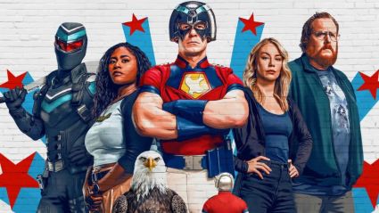 Peacemaker looking at a mural of him and his friends.