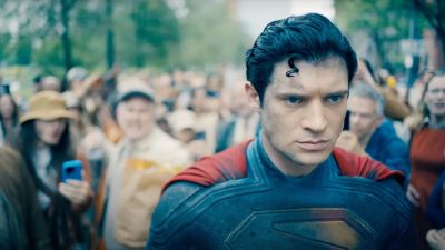 Superman looking angry in the 2025 film.
