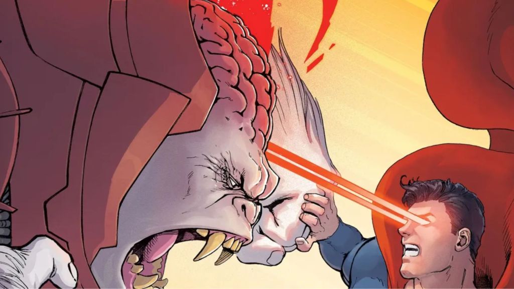 Superman using his heat vision on Ultra-Humanite.