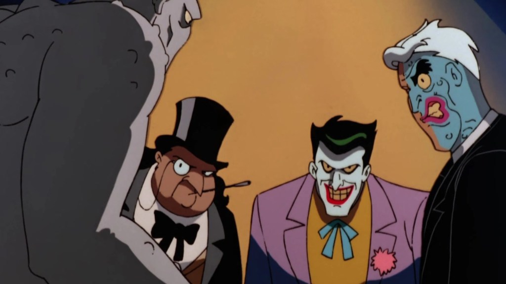 Killer Croc (not really), Penguin, Joker, and Two-Face in "Almost Got 'Im"