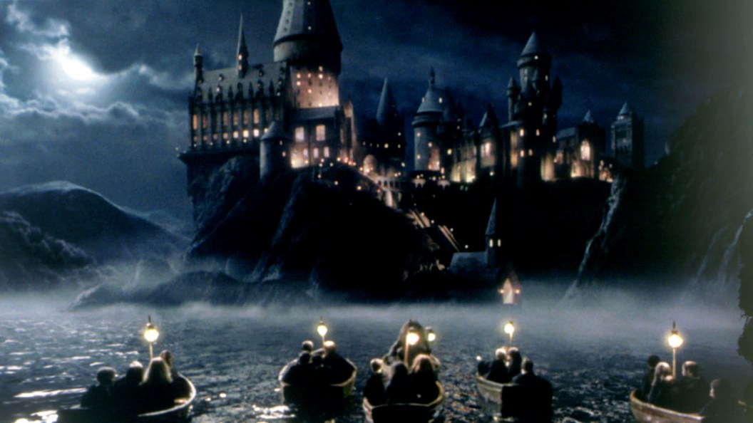 Boats taking students to Hogwarts in Harry Potter and the Philosopher's Stone