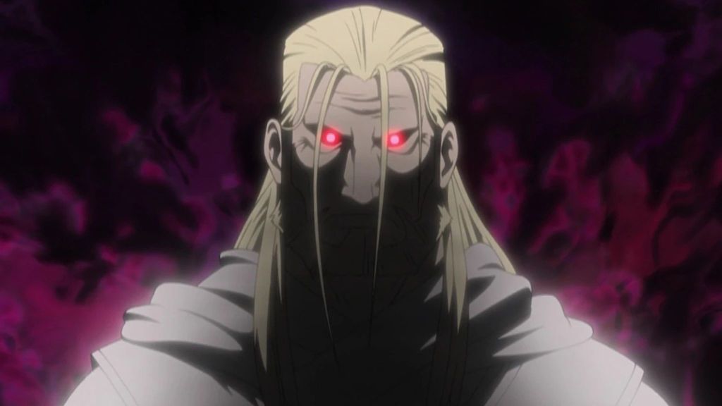 Father red eyes flowing in Fullmetal Alchemist