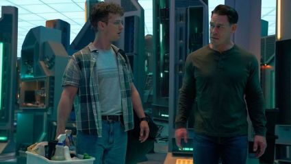 Freddie Stroma as Adrian Chase and John Cena as Christopher Smith in Season 2 of Peacemaker